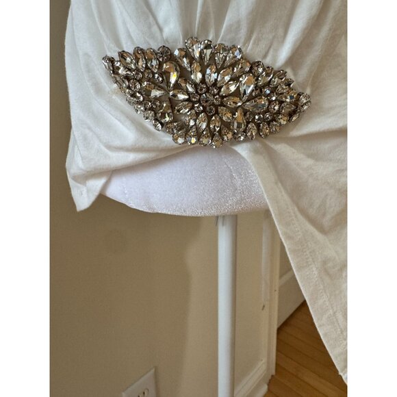 Express White Embellished T-Shirt With Rhinestone Detail Size L 100% Cotton - Picture 2 of 9